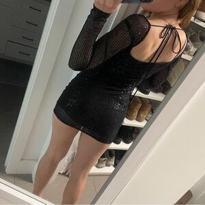Lucy in the Sky Black Sequin Open-Back Mini Dress
